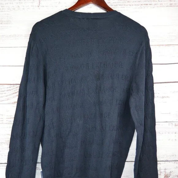 Armani Exchange Navy Oblique Logo Pullover Sweater Size Medium NWT - Picture 2 of 16